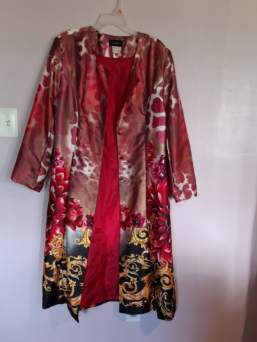 Ashro Floral and Pink Leopard Print Long Statement Coat Size 20W
